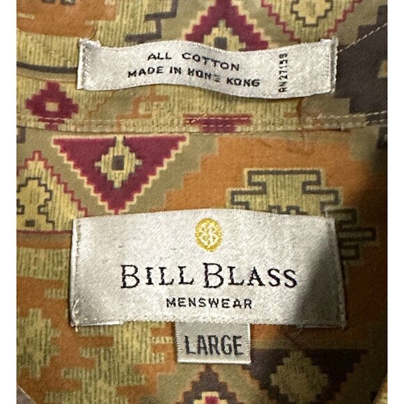 Bill Blass Tribal Button Up Shirt Men’s L Vintage Southwestern Aztec Indian - Picture 4 of 6